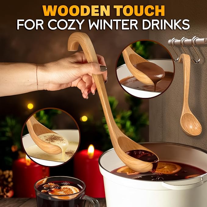 2 Pcs Wooden Ladle for Soup – 10.8×2.8" Bamboo Soup Ladle for Stews and Sauces - Image 5