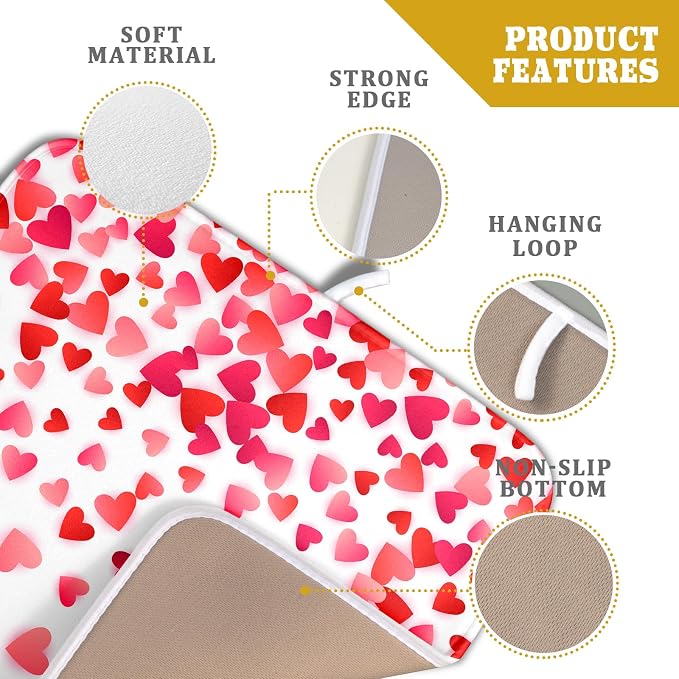 Valentines Dish Drying Mat for Kitchen Counter Hearts Holiday Microfiber - Image 4