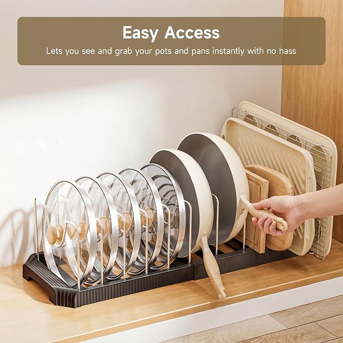 MUDEELA Pot Lid Organizer Rack for Cabinet, Expandable Pots and Pans Organizer - Image 7