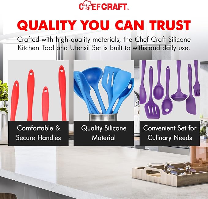 Chef Craft Premium Silicone Kitchen Tool and Utensil Set, 7 Piece - Image 6