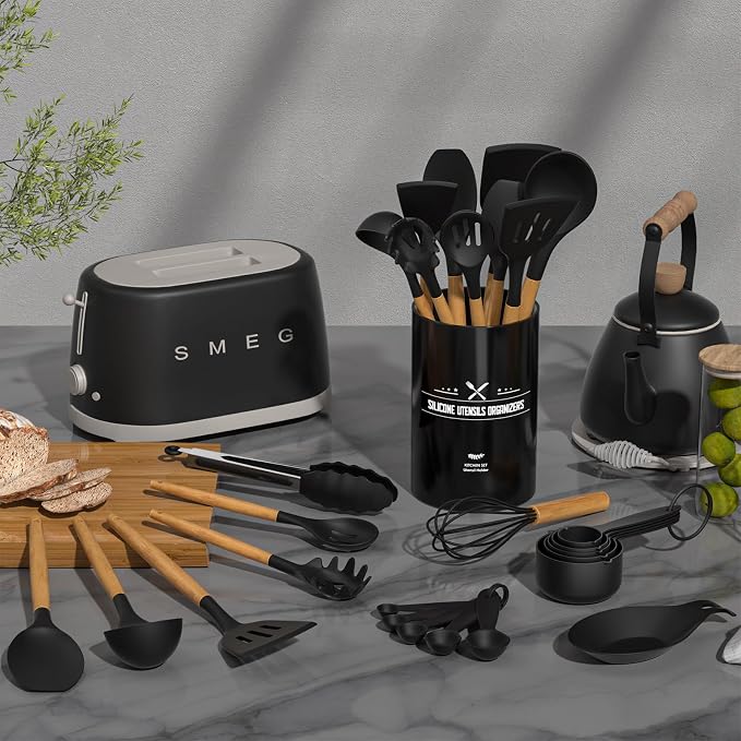 Umite Chef Kitchen Cooking Utensils Set, Wooden Handle Silicone Kitchen Gadgets - Image 2