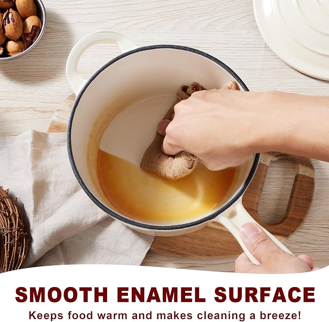 2Qt Enameled Cast Iron Sauce Pan, Leonyo Dutch Oven Pot - Image 5