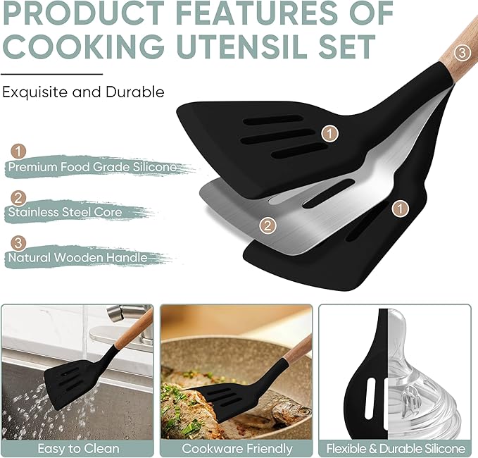 Herogo 5-Piece Cooking Utensils Set, Silicone Kitchen Utensils Set - Image 3