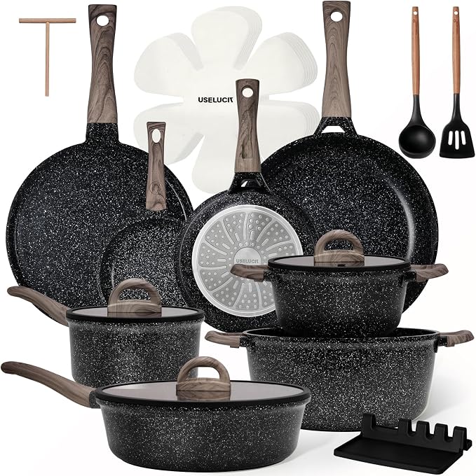 Pots and Pans Set Nonstick 22 Pcs, Ceramic cookware set Non-Toxic Coating Inky by useluck