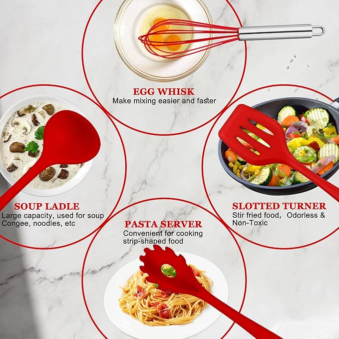 E-far 10 Pieces Silicone Cooking Utensils Set, Heat Resistant Kitchen Utensil - Image 3