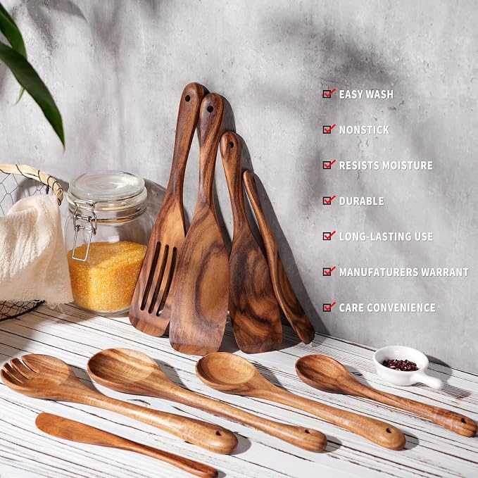 Wooden Cooking Utensils Set, Slotted Spoon, Handmade Modern Kitchen Utensils - Image 6