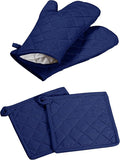 Oven Mitt & Pot Holder 100% Cotton Set of Heat Resistant Oven Gloves & Hot Pads by SoftopiaCotton