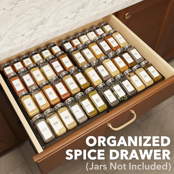 SpaceAid Bamboo Black Spice Drawer Organizer, Expandable 4 Tier Spices Rack - Image 2