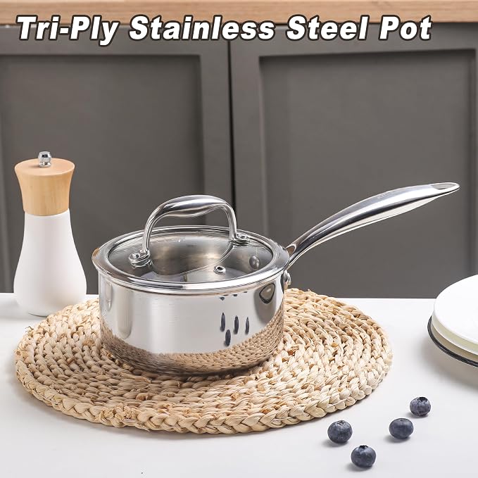 1-Quart Saucepan with Lid, Tri-Ply Stainless Steel Pot with Stay-Cool Handle & - Image 7