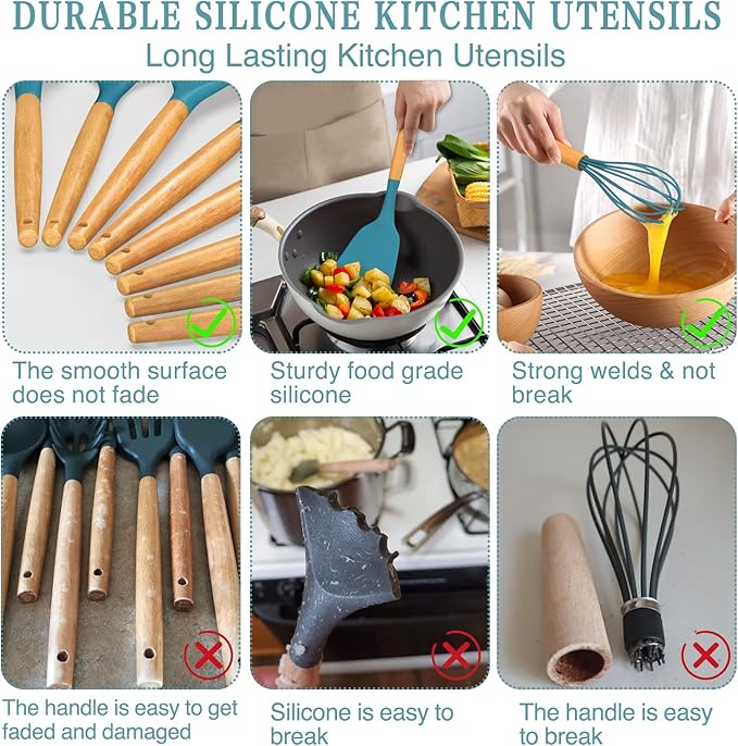 Umite Chef Kitchen Cooking Utensils Set, Silicone Kitchen Gadgets Utensil Set - Image 5