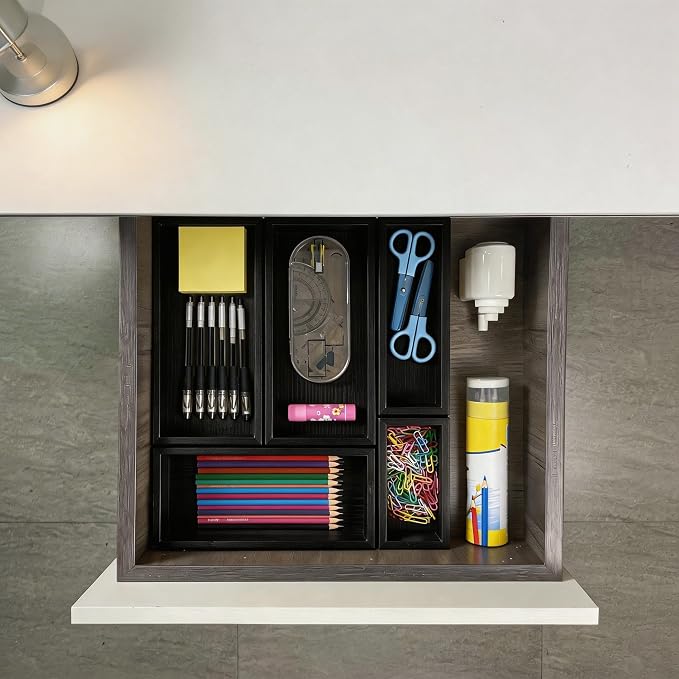 bamboo drawer organizer Set, expandable drawer dividers, wooden storage - Image 3