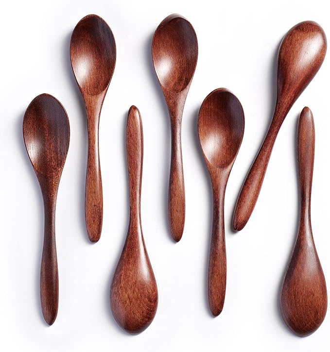 7 PCS Small Wooden Spoons, 5.8 Inch Honey Spoons by HEFILD