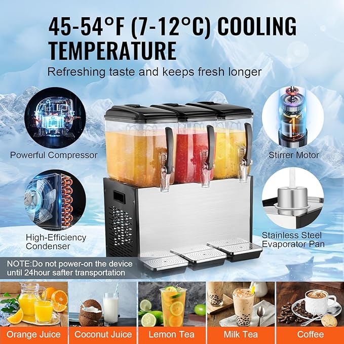 VEVOR Commercial Beverage Dispenser, 3 Tanks 12 L / 12.7 QT Per Tank Juice - Image 3