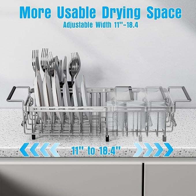 Expandable Over The Sink Dish Drying Rack, Anti-Rust Stainless Steel in Sink - Image 6