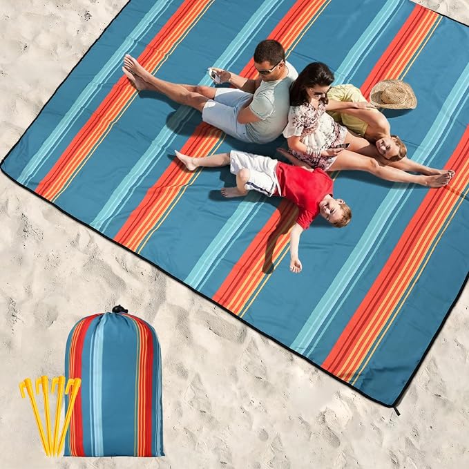 WIWIGO Beach Blanket Waterproof Sandproof Beach Mat 79" X 83"/10'x9'for 2-8 - Image 6
