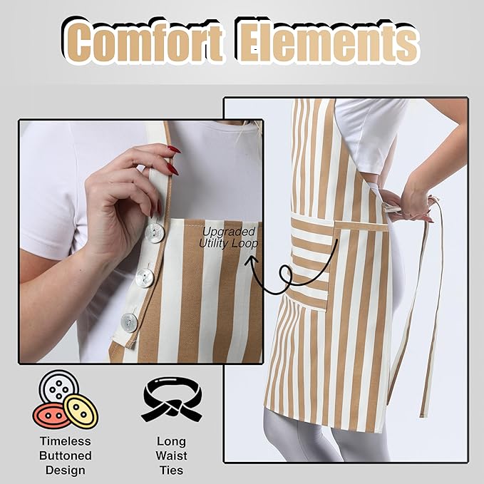 TOSHEX Kitchen Apron Waterdrop Resistant Cotton Apron - Image 5