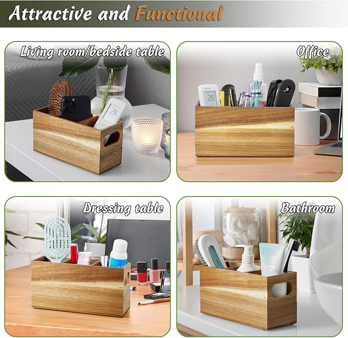 DRASTAR Silverware Holder, Acacia Wooden Utensil Caddy, Cutlery Holder - Image 6