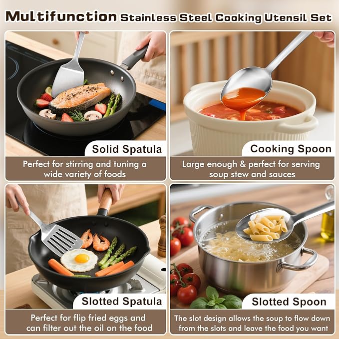 4 Pcs Cooking Utensils Set, Stainless Steel Kitchen Utensils, Heat Resistant - Image 2