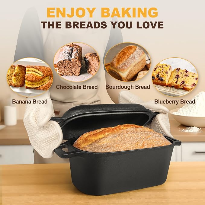 7QT Oval Dutch Oven for Sourdough Bread Baking, Pre-Seasoned Cast Iron Bread Pan - Image 4