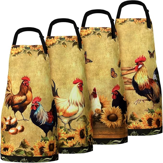 Geetery 4 Pcs Chicken Aprons for Women Rooster Print Apron Waterproof by Geetery