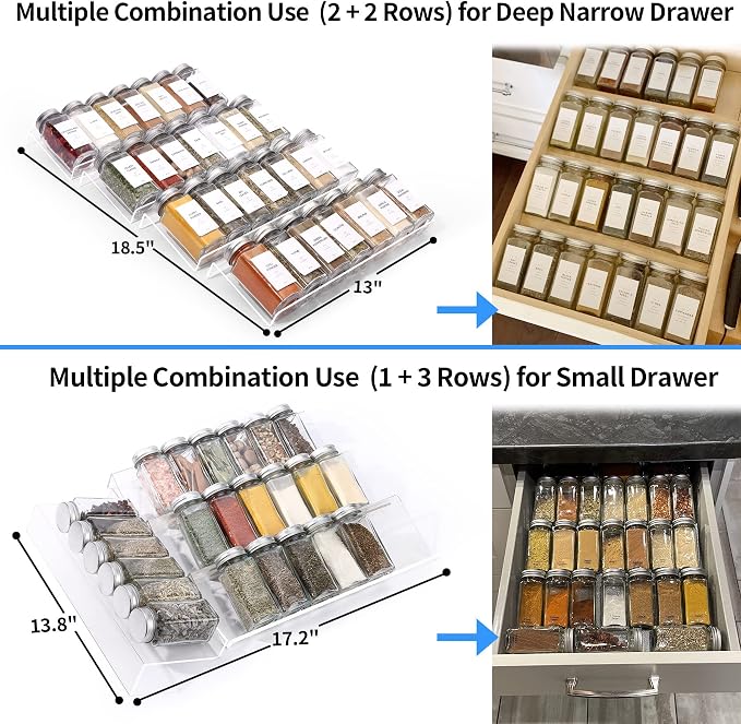 MIUKAA Clear Acrylic Spice Drawer Organizer, 4 Tier Seasoning Jars Drawers - Image 5