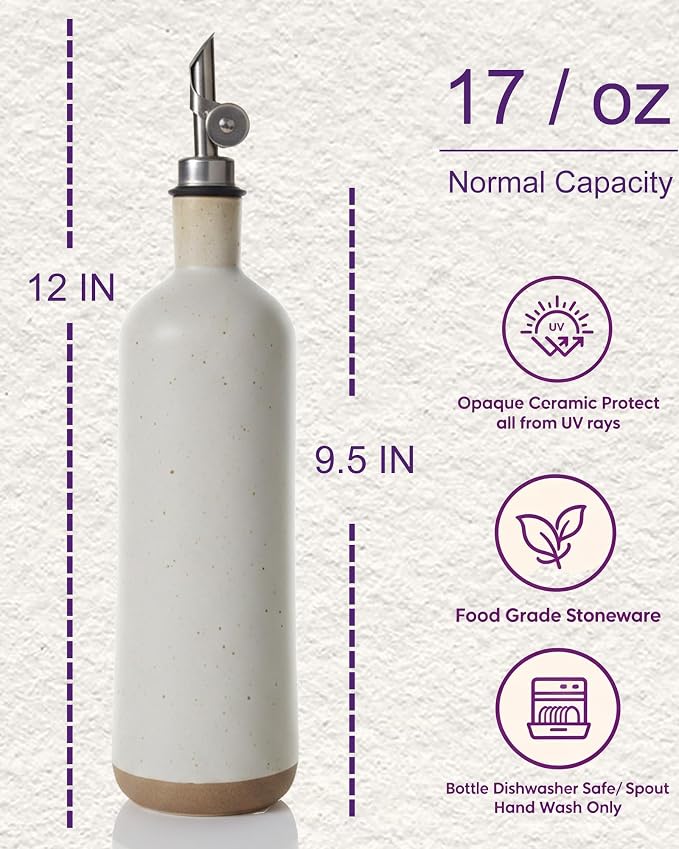 18 oz Stonaeware Olive Oil Dispenser Bottle, 500 ml Ceramic Oil Bottle - Image 3