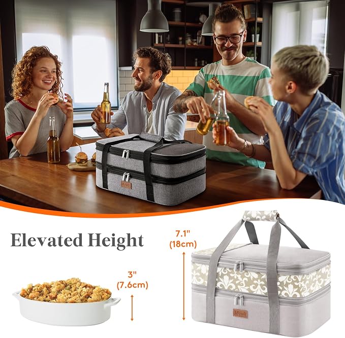 Lifewit Insulated Double Decker Casserole Carrier, Expandable Lasagna Lugger - Image 4