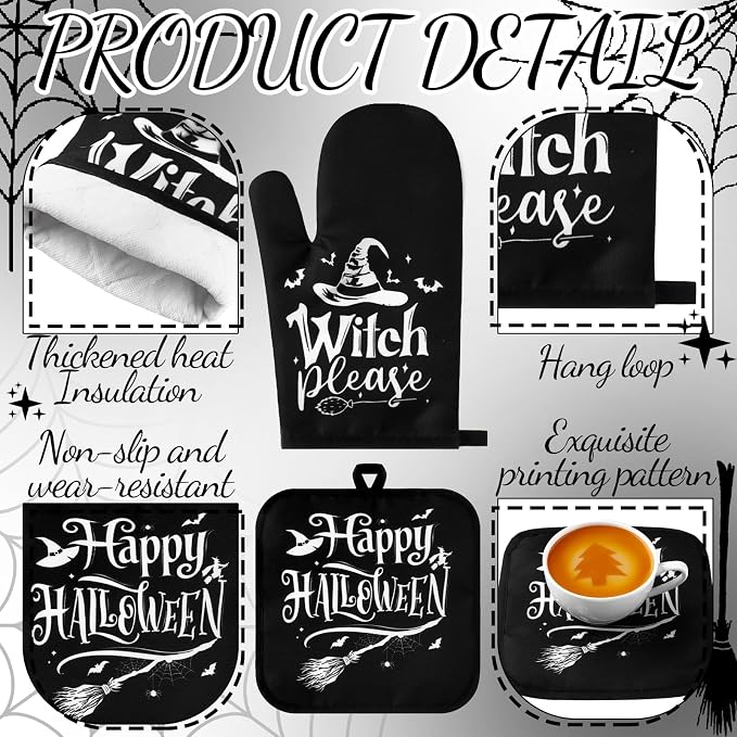 Fanfanwin 10 Pcs Halloween Kitchen Decor Set Witch Kitchen Towels and Rugs Pot - Image 4