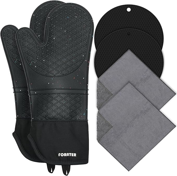Silicone Oven Mitts 15'' Heat Resistant Flexible Oven Glove Set Hot Mitts by FORATER
