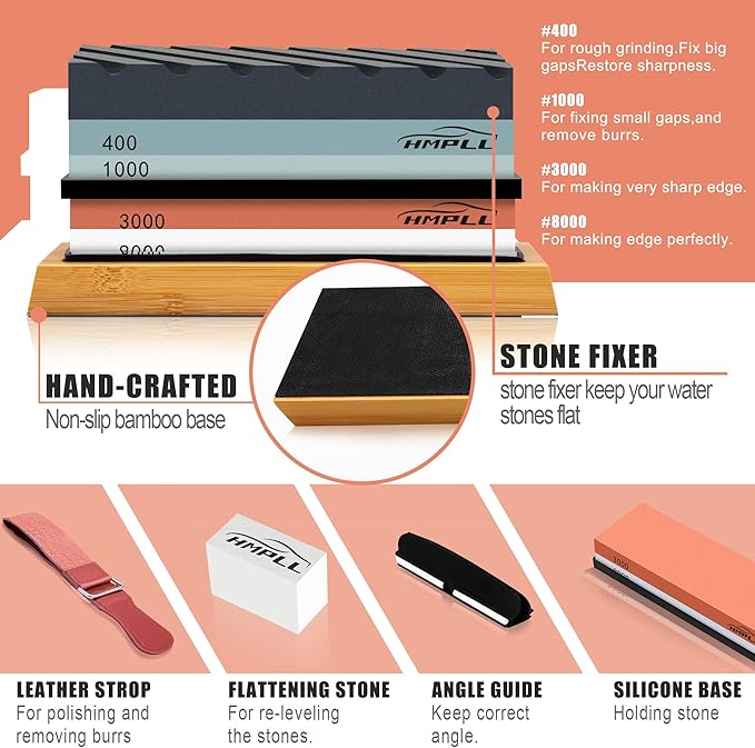 HMPLL Knife Sharpening Stone Set, Professional Whetstone 4 Side Grit 400/1000 - Image 2