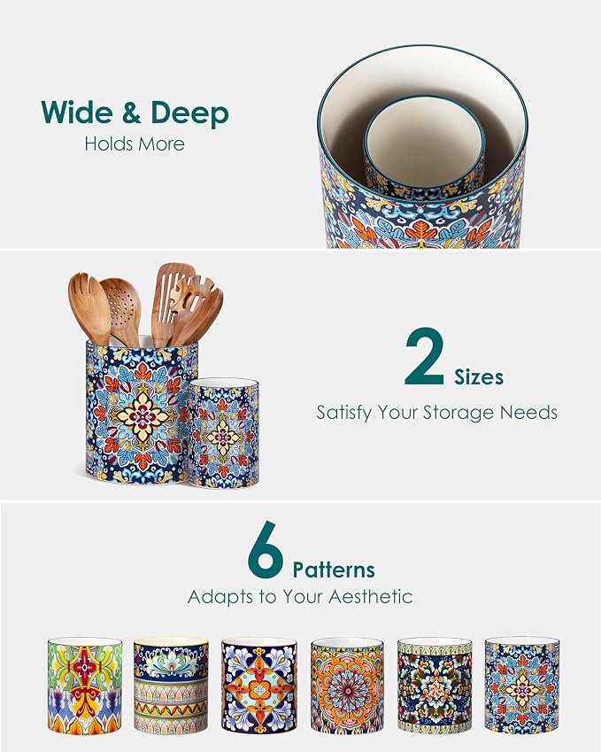 vancasso SIMI Utensil Holder, 7.3"+5.5" Porcelain Kitchen Utensil Holder - Image 8