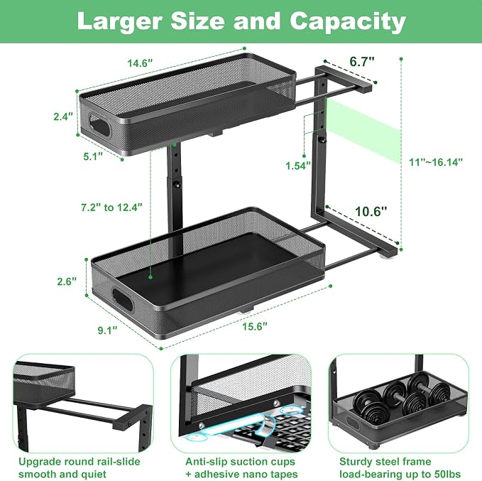 Under Sink Organizer 2 Pack, High Adjustable 2 Tier Under Sink Organizers and - Image 4