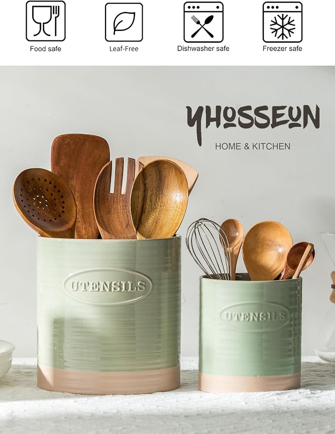 YHOSSEUN Kitchen Utensil Holder, 6.7"+5.1" Ceramic Utensil Holder - Image 3