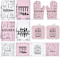 12 Pcs Farmhouse Pink Kitchen Decorations Sets 4 Pink and White Kitchen Towels by Bencailor