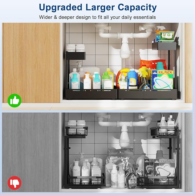 2 Pack Under Sink Organizer, Insputer 2 Tier Under Cabinet Storage Expandable - Image 8