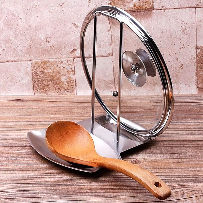 Lid and Spoon Rest Shelf, 304 Stainless Steel Pan Pot Cover Lid Rack Stand - Image 9