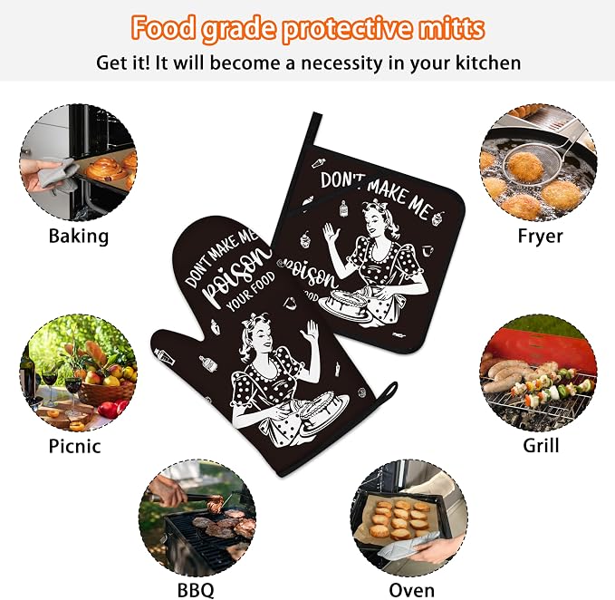 Funny Oven Mitts and Pot Holders Sets Black Kitchen Accessories Cute Kitchen - Image 7
