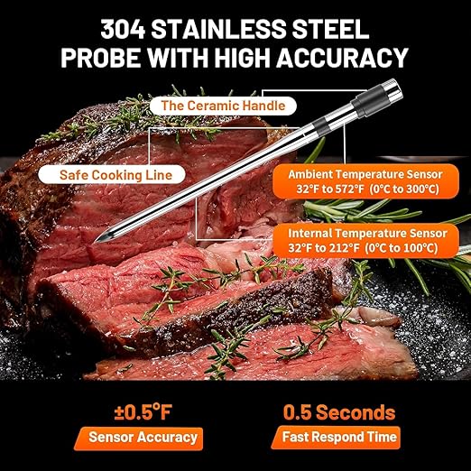 Wireless Meat Thermometer with Smart Timer & APP Control, 800ft Bluetooth Grill - Image 5