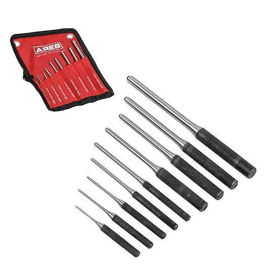 ARES 10021 – 9-Piece Roll Pin Punch Set – Durable Heat Treated and Drop Forged by ARESTool