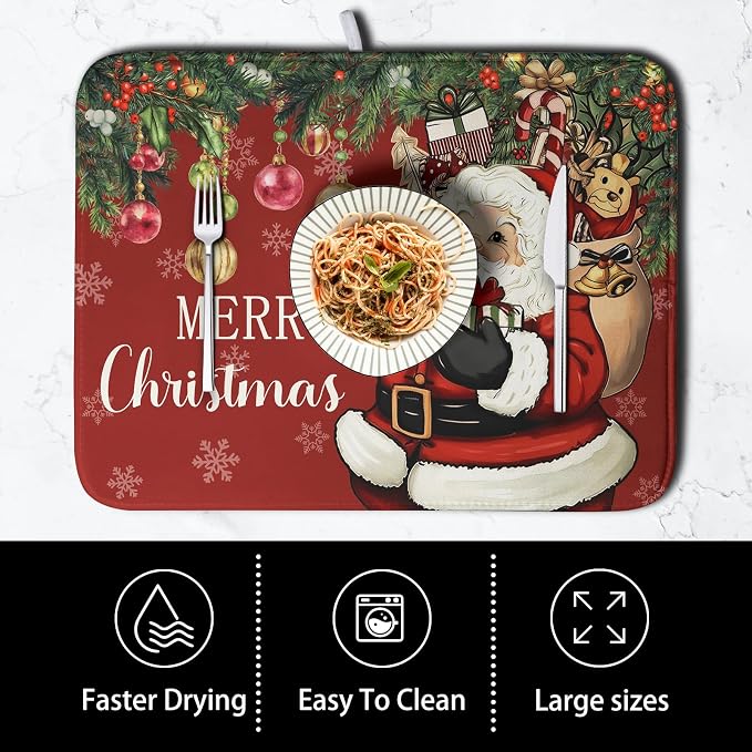 Merry Christmas Dish Drying Mat Santa Claus Kitchen Drainer Mats Microfiber - Image 4