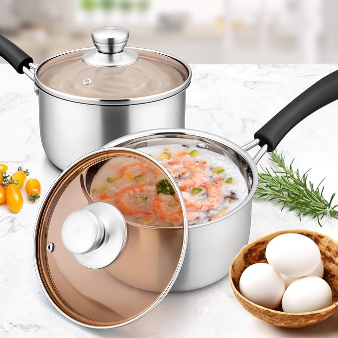 Herogo Saucepan Set with Lid, 1 Quart & 2 Quarts & 3 Quarts 18/10 Stainless - Image 4