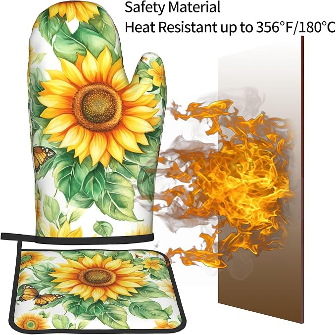 Sunflower Oven Mitts and Pot Holders Sets Watercolor Yellow Floral Plant - Image 5