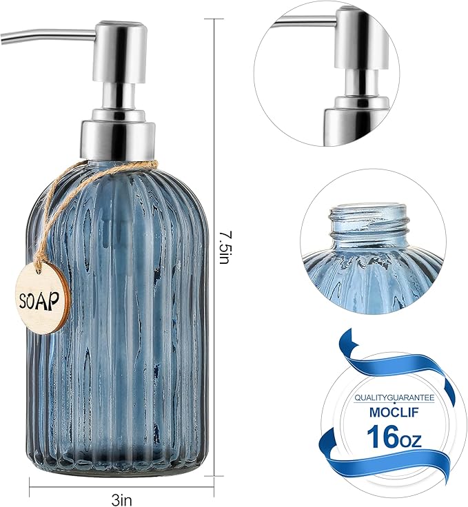 MOCLIF 16 OZ Soap Dispenser，Tempered Glass Clear Vertical Stripe - Image 2