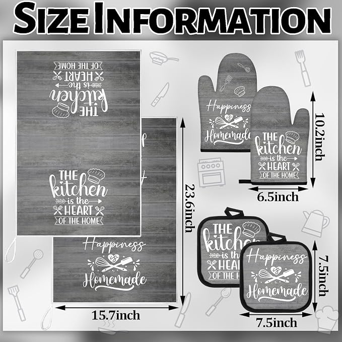 Sratte 6 Pcs Kitchen Decor Accessories Set Farmhouse Towels Pot Holders Oven - Image 4