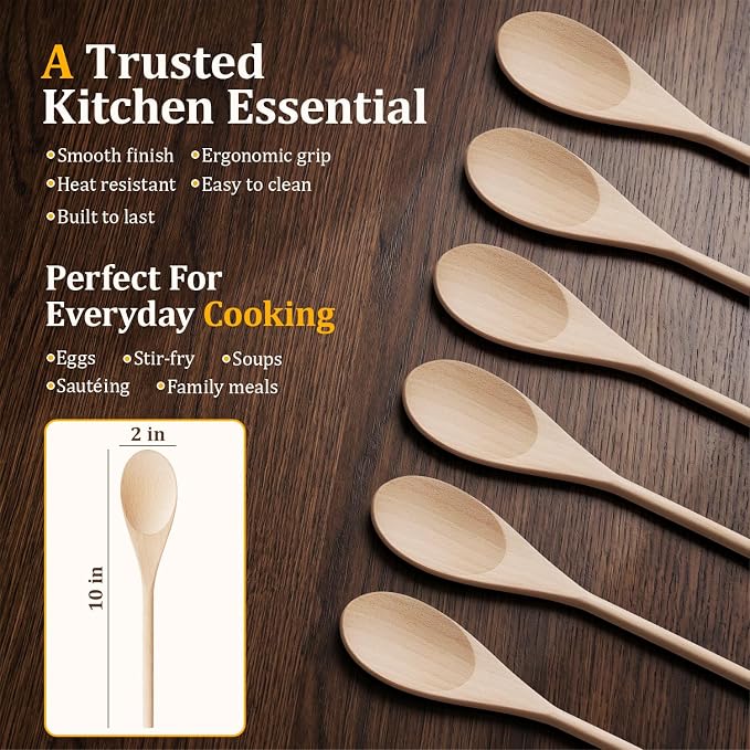 12 Pcs Wooden Spoons for Cooking, MORGLES 10-Inch Serving Spoons for Stirring - Image 3