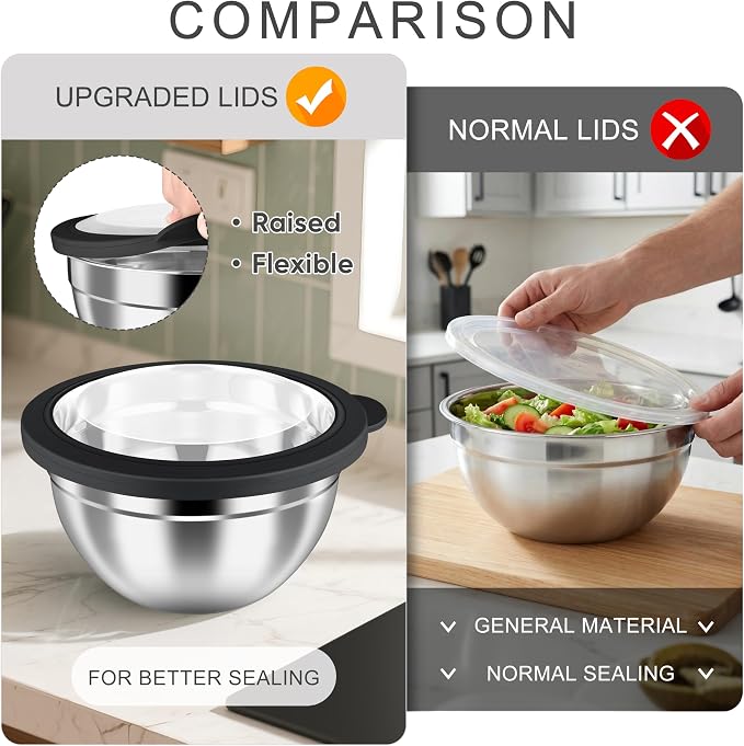 HaWare Mixing Bowls with Airtight Clear Lids, 6-Piece Stainless Steel Strong - Image 4
