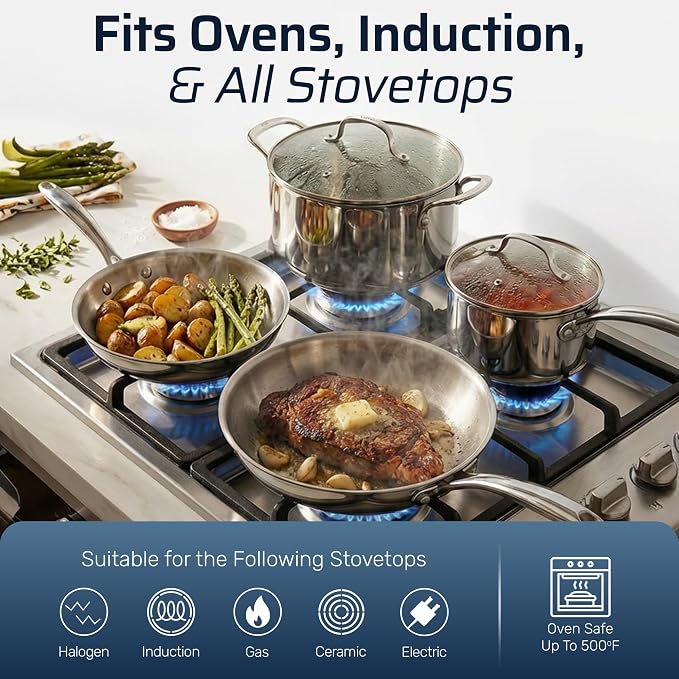 Gotham Steel 10 Pcs Tri Ply Stainless Steel Cookware Set, Pots and Pans Set - Image 6