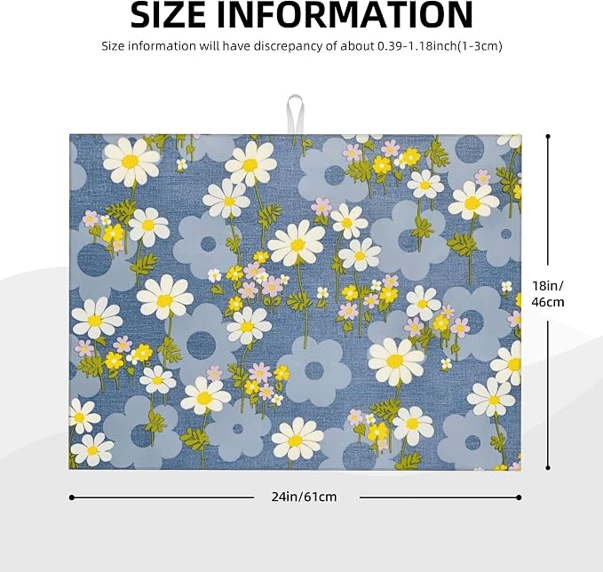 Daisy Flowers Dish Drying Mat for Kitchen Counter, Large Drying Kitchen Mat - Image 2