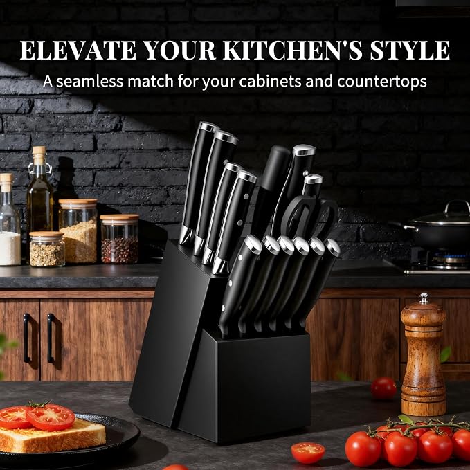Knife Set, 15 Piece Premium Kitchen Knife Block Set, Razor-Sharp, High Carbon - Image 3