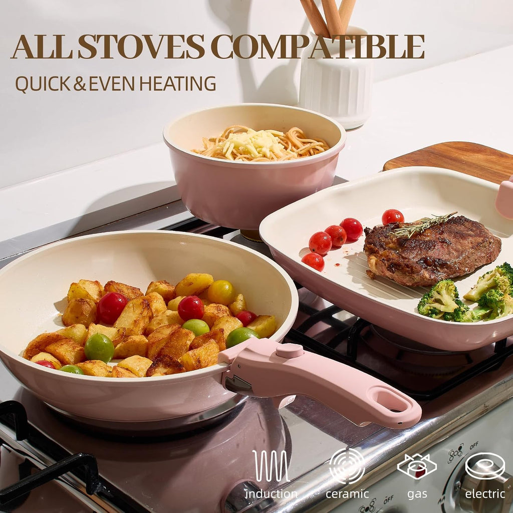 Ceramic Cookware Set Nonstick 23Pcs Pots and Pans Detachable Handle